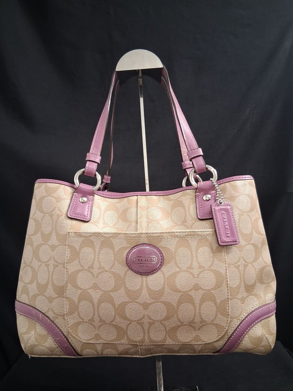 Coach F18923 PVC Canvas w  Purple Leather Trim Handbag Bag